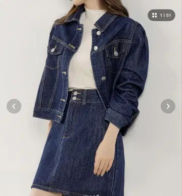 여성 파워 숄 데님 자켓 + 미니 타이트 스커트 셋업