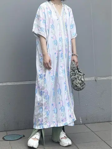 꽃무늬 자수 롱 원피스 vintage