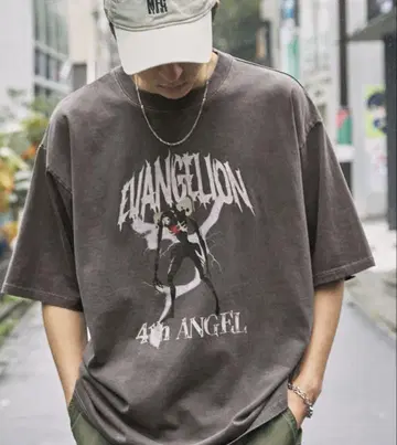 미사용 에반게리온 티셔츠 애니메이션 티셔츠 빈티지 가공 그레이
