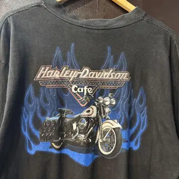 HarleyDavidson 블루 프레임 티셔츠 파이어 패턴