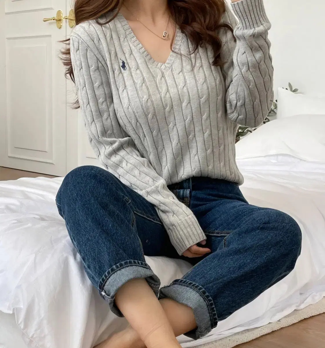 폴로랄프로렌 브이넥 꽈베기니트 라지 새제품