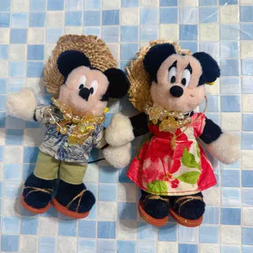디즈니 미키 마우스 미니 마우스 하와이안 봉제 인형 배지 커플 세트
