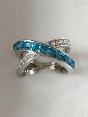 아쿠아 마린 컬러 크로스 반지 15호