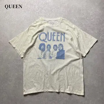 QUEEN 밴드 티셔츠 아이보리 뮤직 UK 음악 페이드 구제 의류
