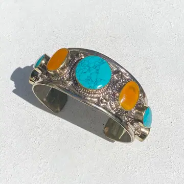 빈티지 실버 뱅글 터콰이즈 앰버