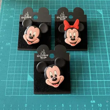 미사용 WDW 미키 미니 페이스 러버 핀 배지 3개 디즈니