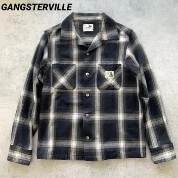 GANGSTERVILLE 옴브레 체크 플란넬 셔츠 긴팔 오픈 카라 S