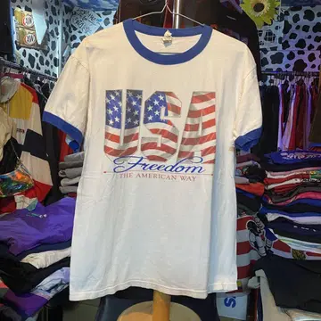링거 티셔츠 USA 아메카지 구제 의류 스트릿