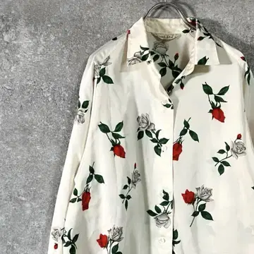 Pearl Road 꽃무늬 폴리 셔츠 올 패턴 아이보리 장미