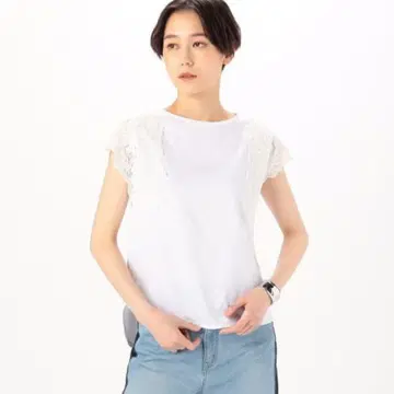 코튼 분또 보타니컬 레이스 모티브 화이트 티셔츠