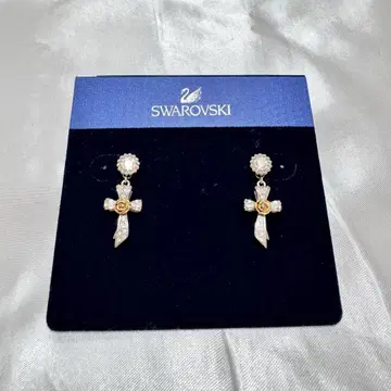 SWAROVSKI 장미 로즈 & 리본 크로스 드롭 귀걸이