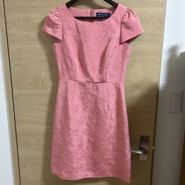 M.S. Gracy 꽃무늬 자수 반팔 원피스 핑크