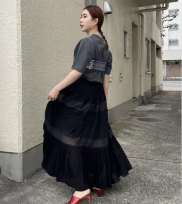 아메리 미디어 인디아 코튼 티어드 스커트