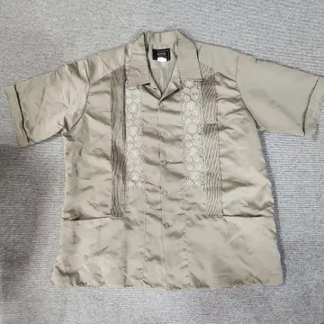 Zava 자수 반팔 쿠바 셔츠 2XL 카키 베이지