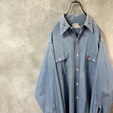 70년대 샴브레 JCPenney 자수 빈티지 BIG 맥 그런지