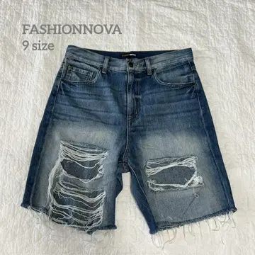 Fashion Nova [9] 데미지 데님 하프 팬츠 봄/여름 청바지