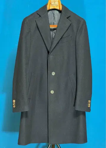 LARDINI 울 헤링본 체스터 필드 코트 네이비