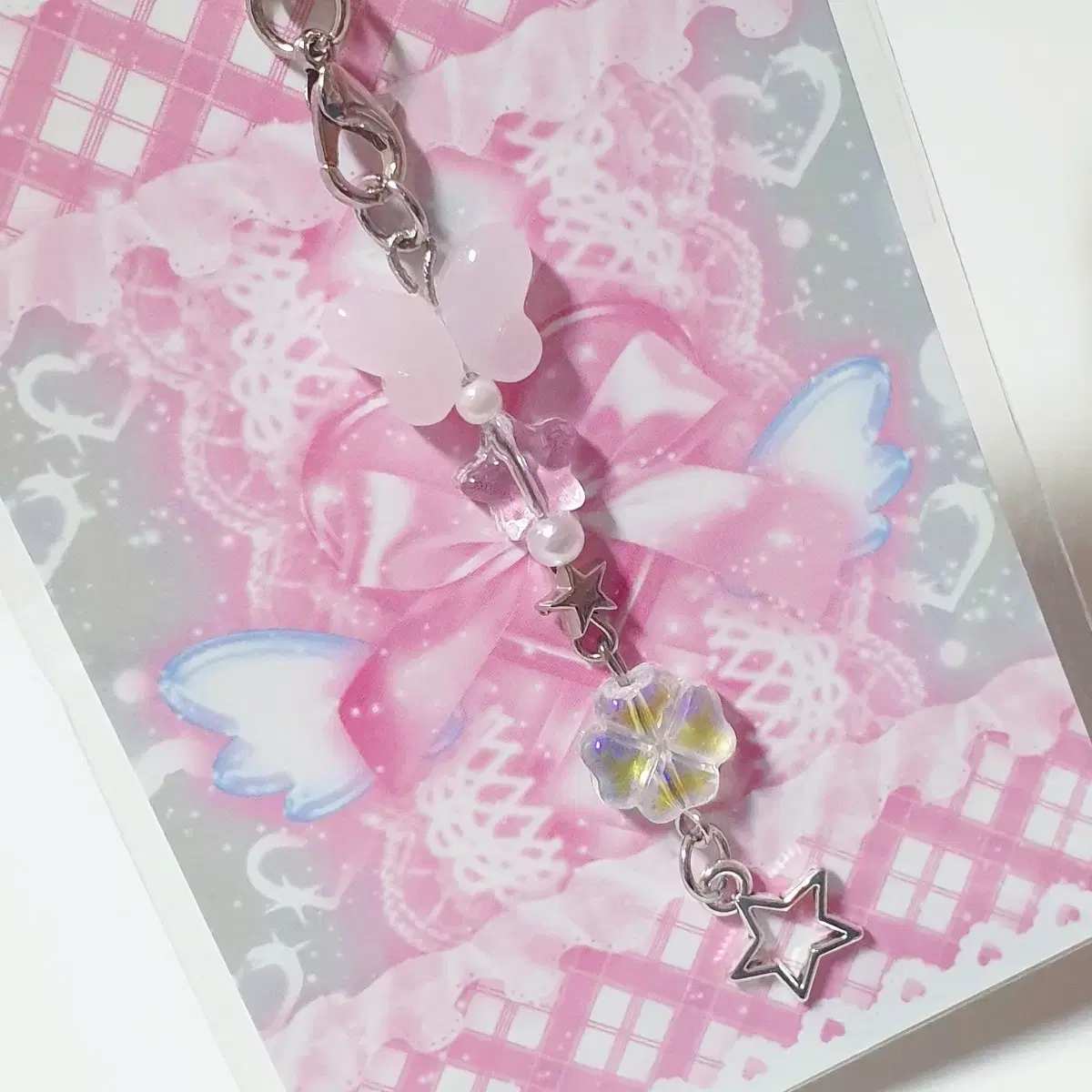 Star Star Four-Leaf Clover Bead key Ring Phone Strap