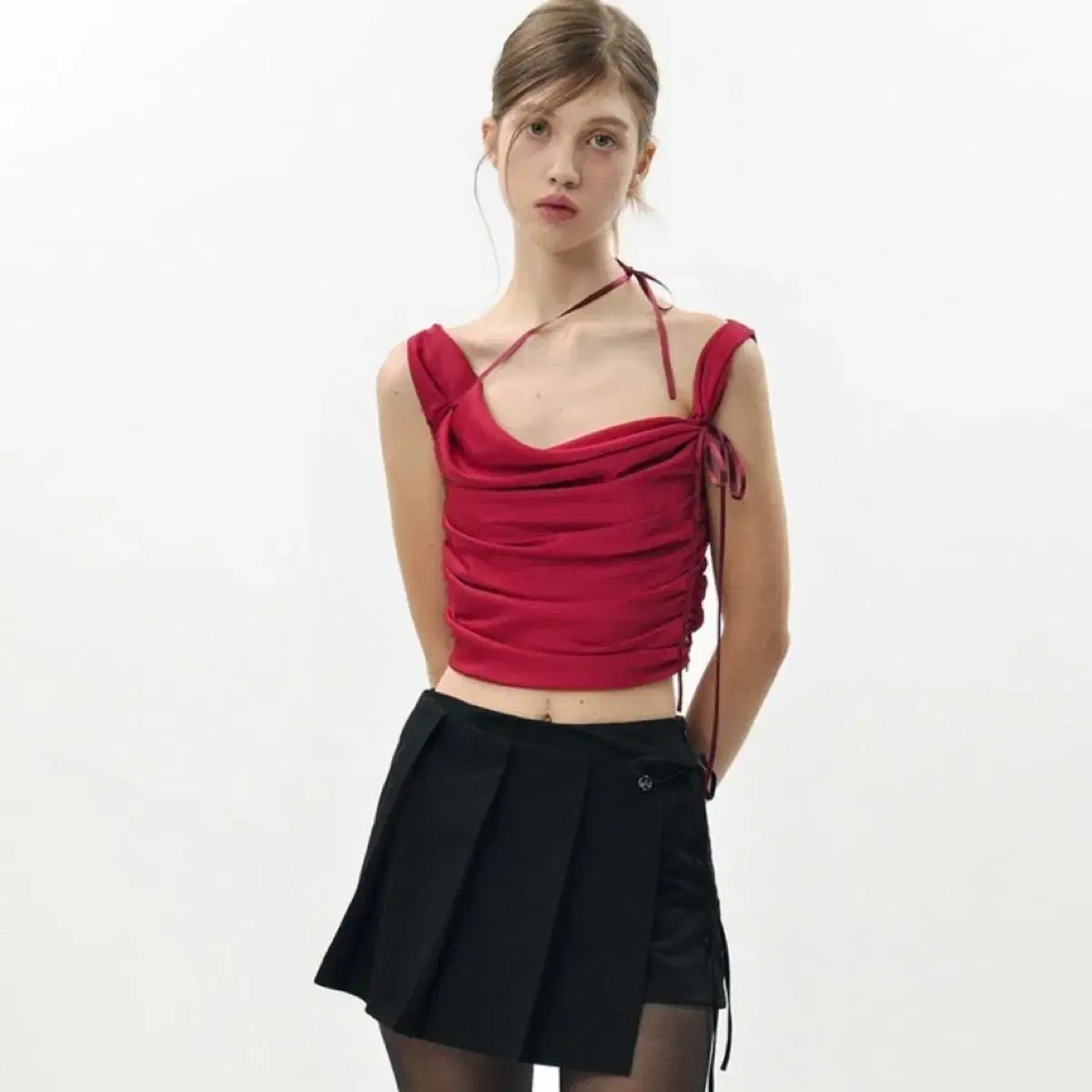 Pain or Pleasure Dew Cowl Satin Top Red