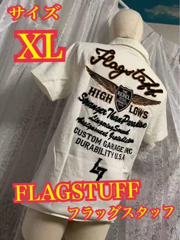 FLAGSTUFF 플래그 스태프 반팔 피케 셔츠 바이커 자수 로고 XL
