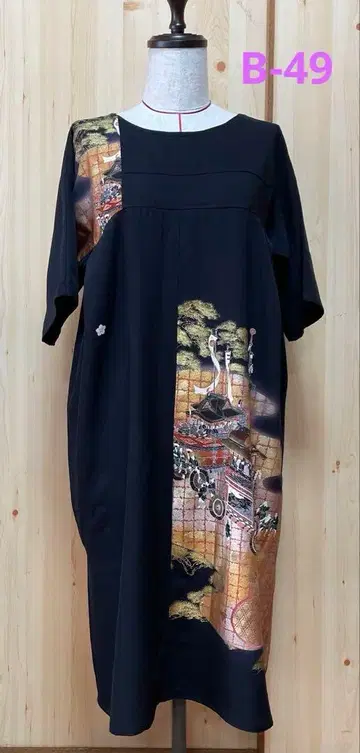 빈티지 원단 블랙 전통 예복 기모노를 리메이크한 튜닉 드레스 B-49