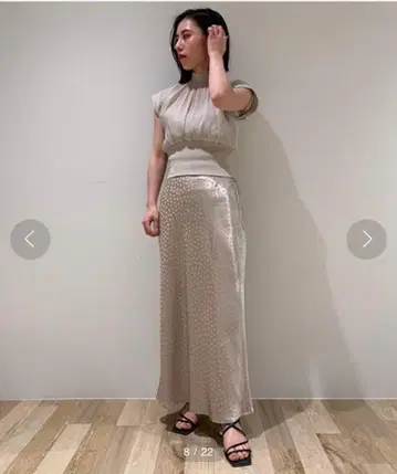 FRAYID 새틴 머메이드 스커트 베이지 도트 롱 스커트