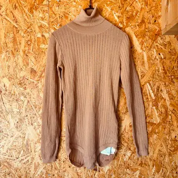 미사용 ECUI TOKYO 베이지 리브 터틀넥 바디수트