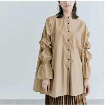 스트레스 프리 긴팔 튜닉 셔츠 베이지