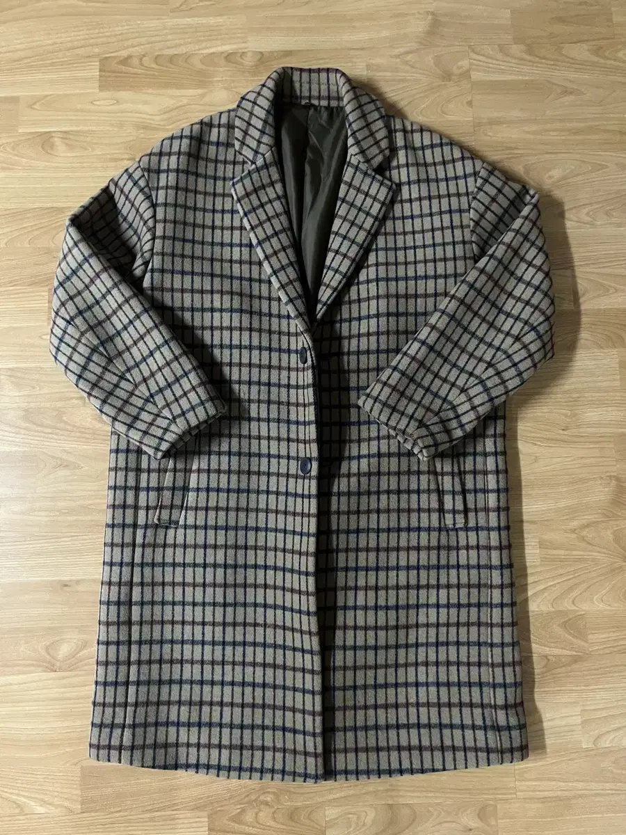 Who.a.u Men's Wool Check Coat M 100-105 Like New Winter Long