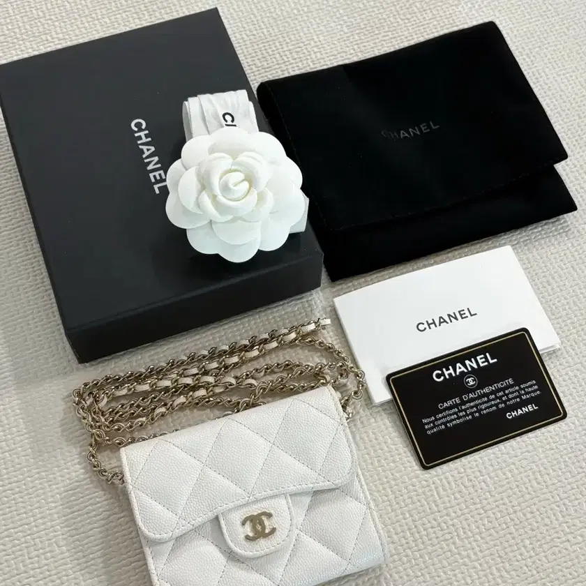 CHANEL 샤넬 Chanel Caviar Chain Wallet Mini Bag White AP0238