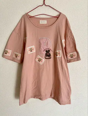 핑크 하우스 곰 와펜 티셔츠 L