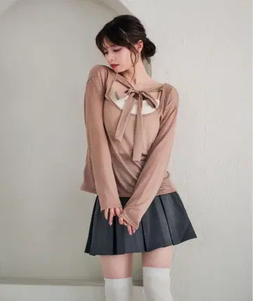 fupel 2way 라메 시어 리본 상의