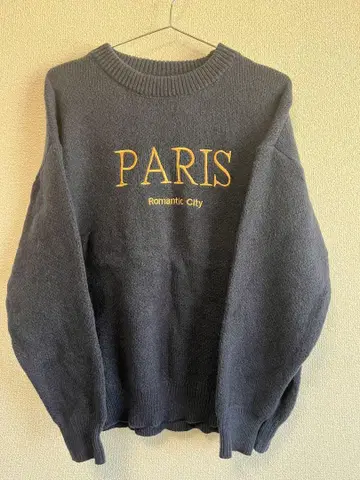 PARIS 로고 자수 네이비 니트