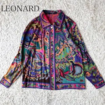 새상품급 LEONARD 레오나르 골드 버튼 페이즐리 가디건 실크