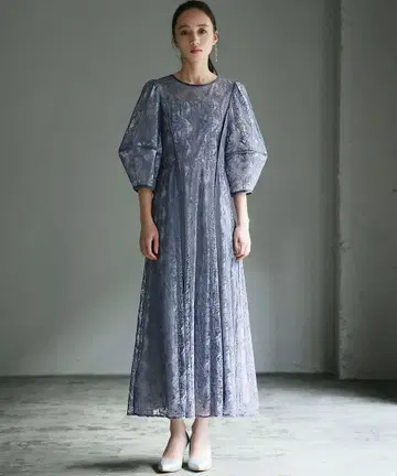 소녀 퍼프 슬리브 전체 레이스 롱 기장 결혼식 원피스 드레스
