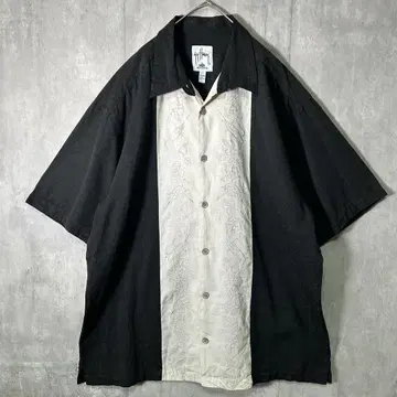 레이온 자수 쿠바 셔츠 블랙 화이트 빈티지 2XL