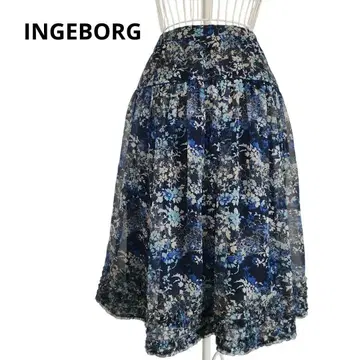 INGEBORG 꽃무늬 플레어 스커트 쉬폰 스커트 피코 프릴 블루