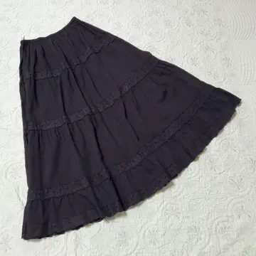 컨디션 최상 센소유니코 블랙 면 레이스 롱 스커트
