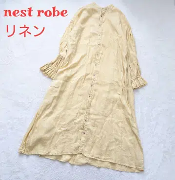 nest robe 린넨 롱 원피스 셔츠 원피스 플레어 개더