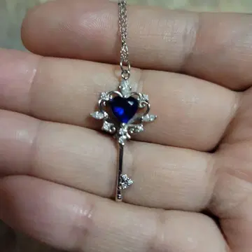 파란색 하트 스톤 열쇠 디자인 목걸이