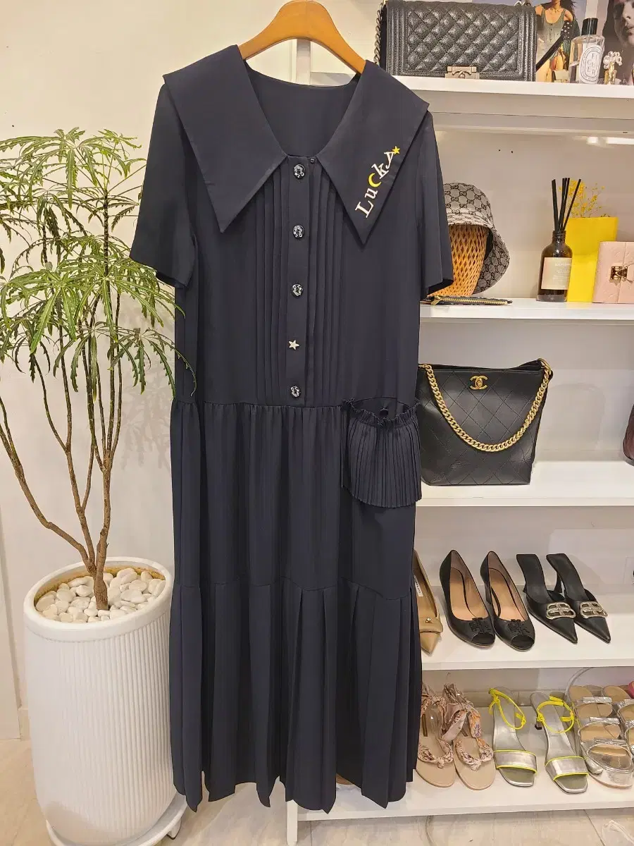 Lucky Chouette Navy Sailor Pleated Long Onepiece