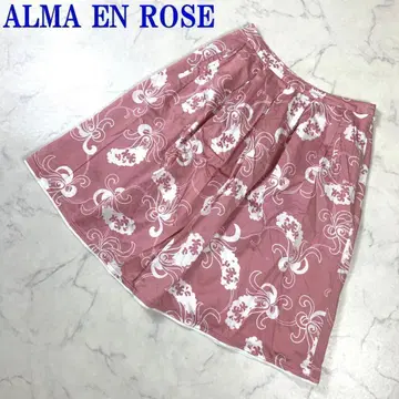 아르마안 로즈 미디 스커트 플레어 면 올 패턴 핑크 38 C6506