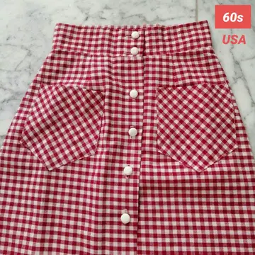 60년대 미국 빈티지 의류 깅엄 체크 롱 스커트 미사용