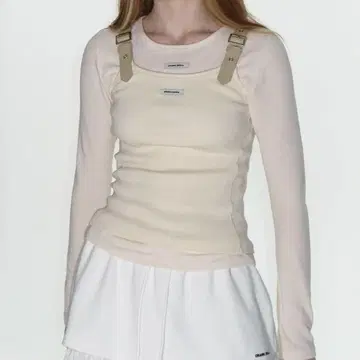 크랭크 버클 리브드 탱크 톱_베이지