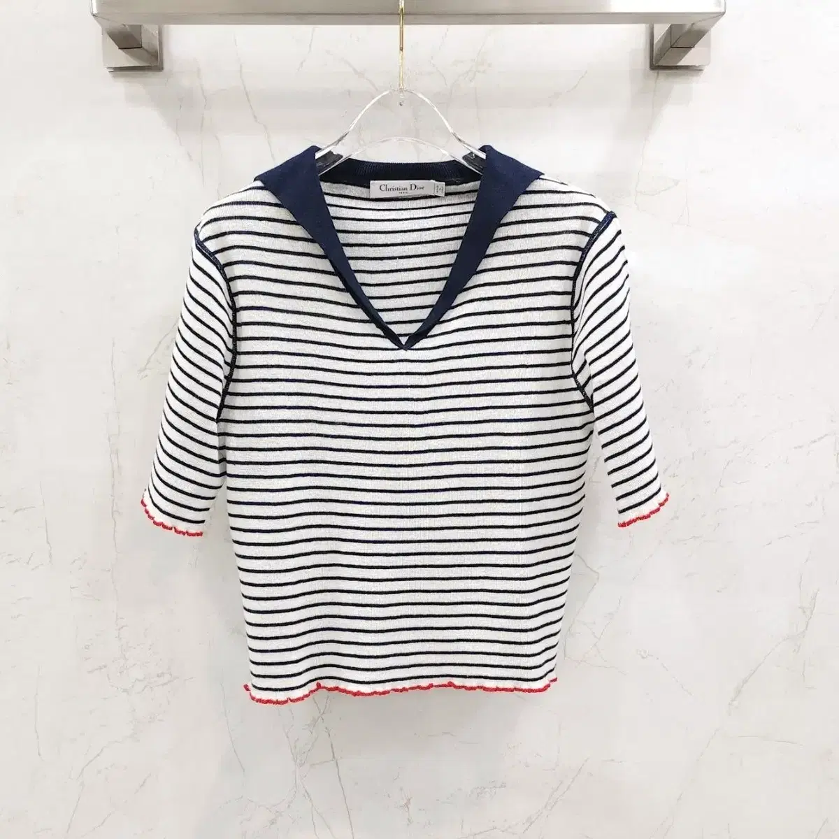 DIOR 디올 40 Dior Riviera Marinière Motif Sweater Knit Short