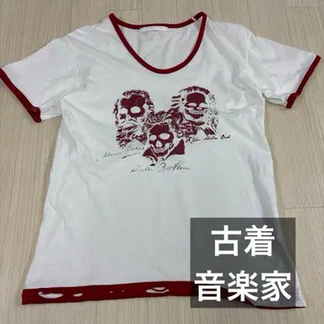 스컬 프린트 화이트 티셔츠 음악가 페어리 그런지 뮤직 티셔츠