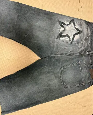 블루 데님 별 모양 페인트 리메이크 하프 팬츠