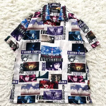 레어 EVANGELION 올 패턴 패턴 셔츠 반팔 알로하 버튼 셔츠