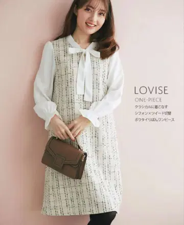 tocco closet(토코 클로젯) 트위드 보타이 리본 원피스