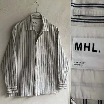 MHL. 코튼 린넨 스트라이프 오픈 카라 셔츠 마가렛 호웰